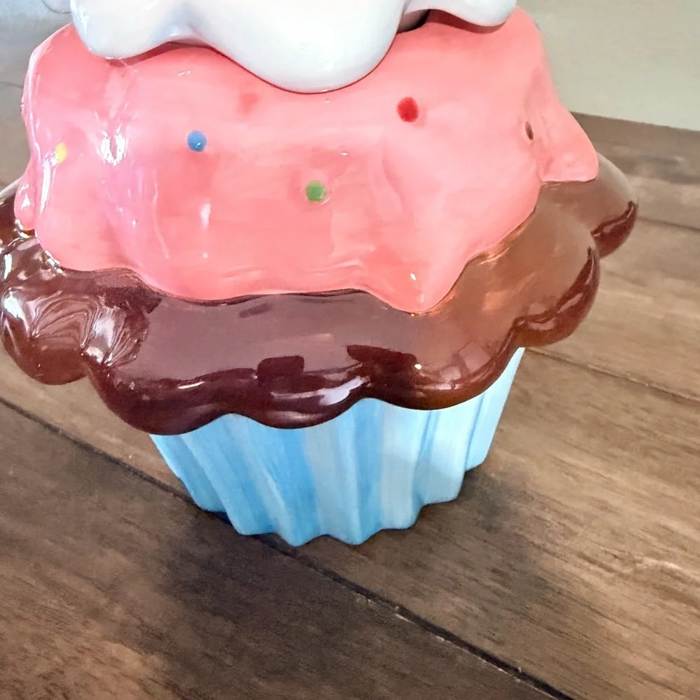 Strawberry Cupcake Cookie Jar Cute Kitchen Decor Ceramic Storage Jar